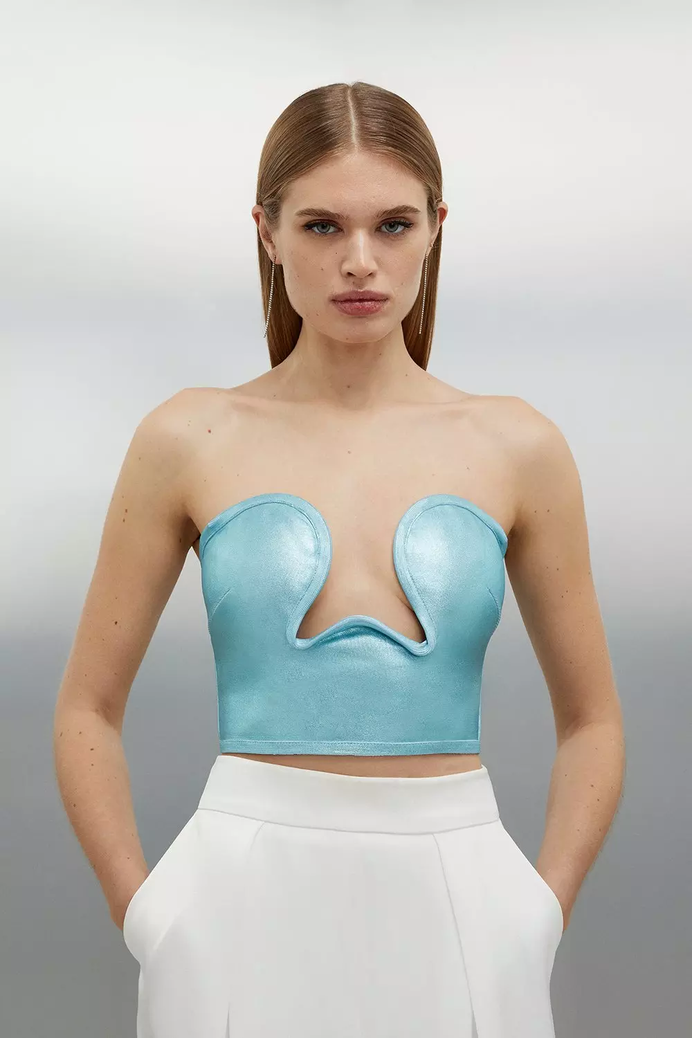 【KAREN MILLEN】テーラード マールコントラスト マキドレス Figure Form Foiled Bandage Corset Detail Knit Top | Karen Millen